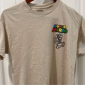 Super Mario Tan Graphic T-Shirt Mens Medium Nintendo Double Sided Tee